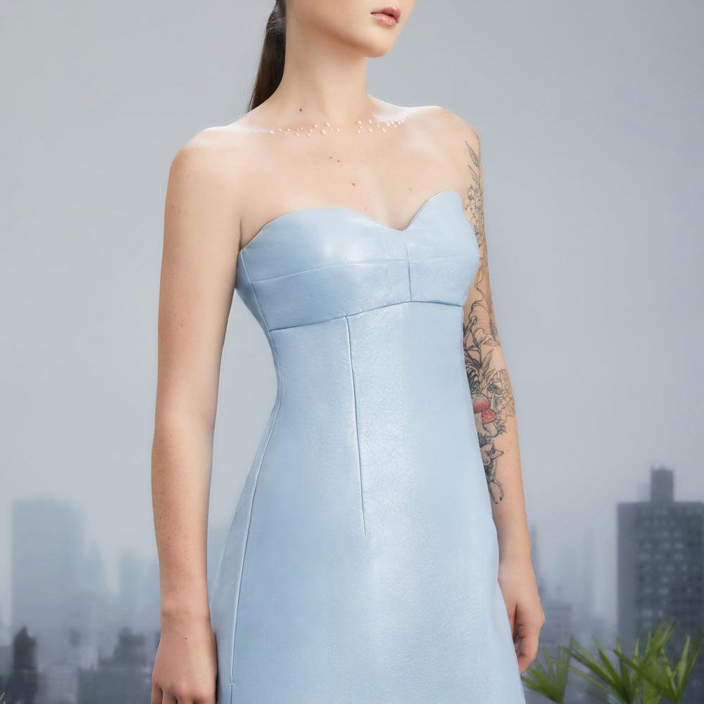 Fountain Strapless Chest Cup Pu Leather High-low Dress - MEAN BLVD