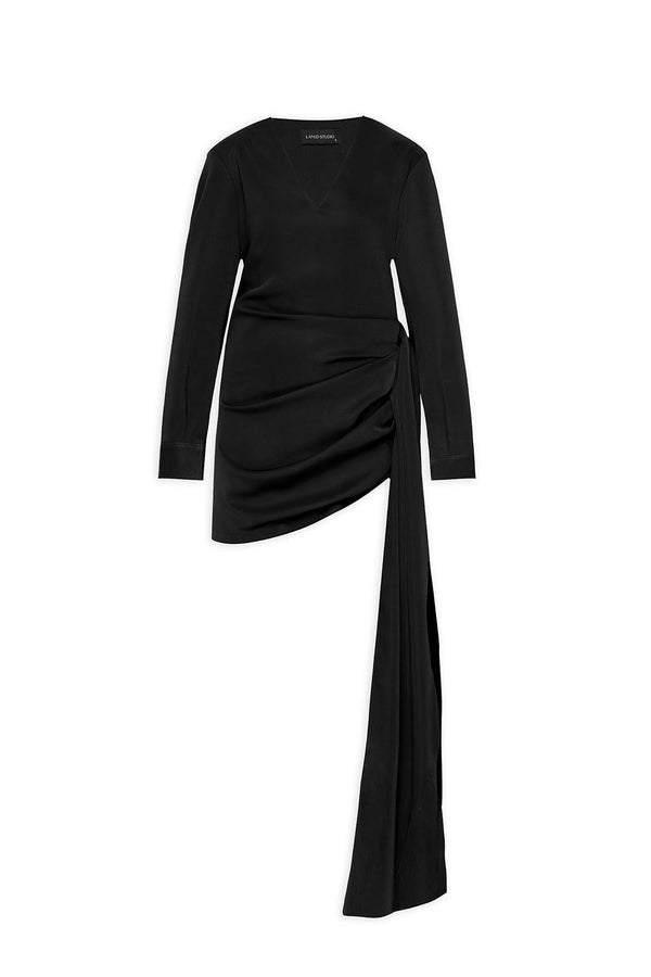 Frances Asymmetric Extended Flap Crepe Mini Dress - MEAN BLVD