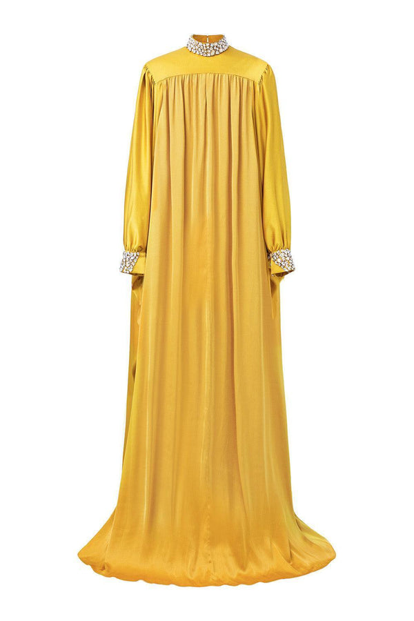 Frances Straight High Neck Silk Floor Length Dress - MEAN BLVD