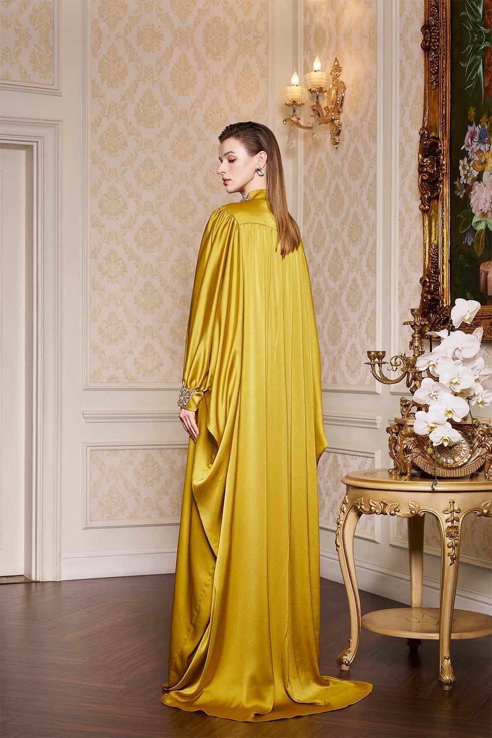 Frances Straight High Neck Silk Floor Length Dress - MEAN BLVD