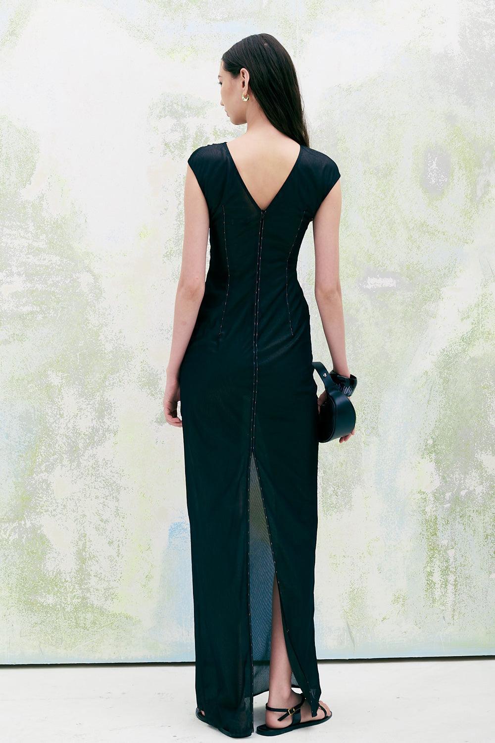 Francis Sheath Boat Neck Tulle Floor Length Dress - MEAN BLVD