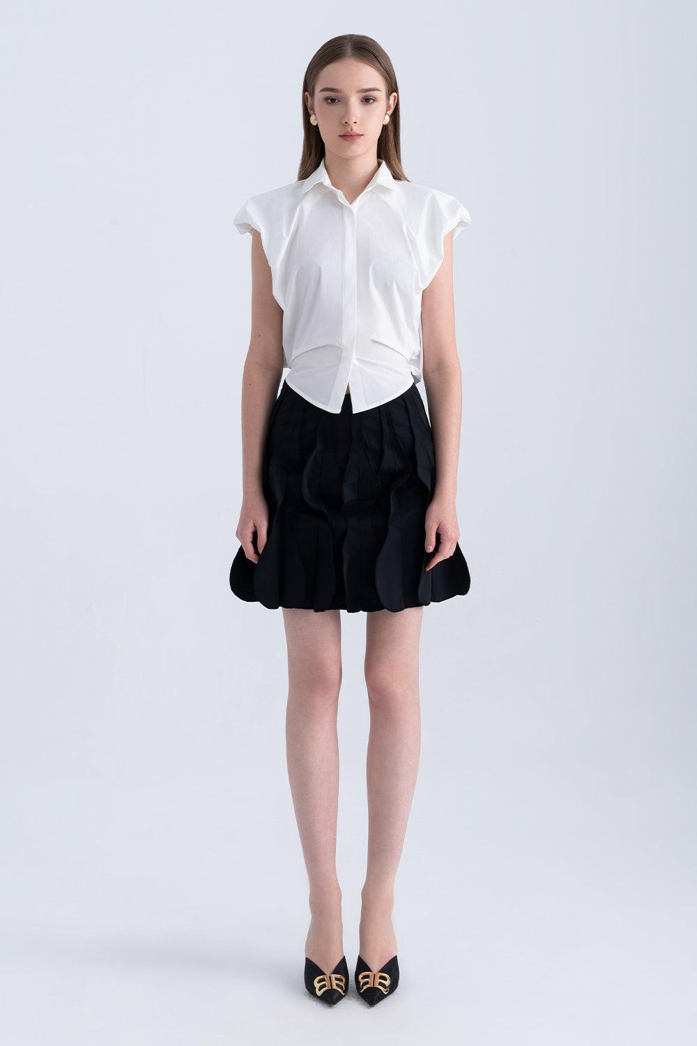 Frankie Cropped Cap Sleeved Silk Shirt - MEAN BLVD