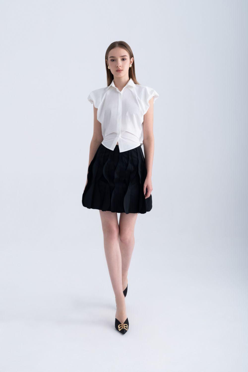 Frankie Cropped Cap Sleeved Silk Shirt - MEAN BLVD