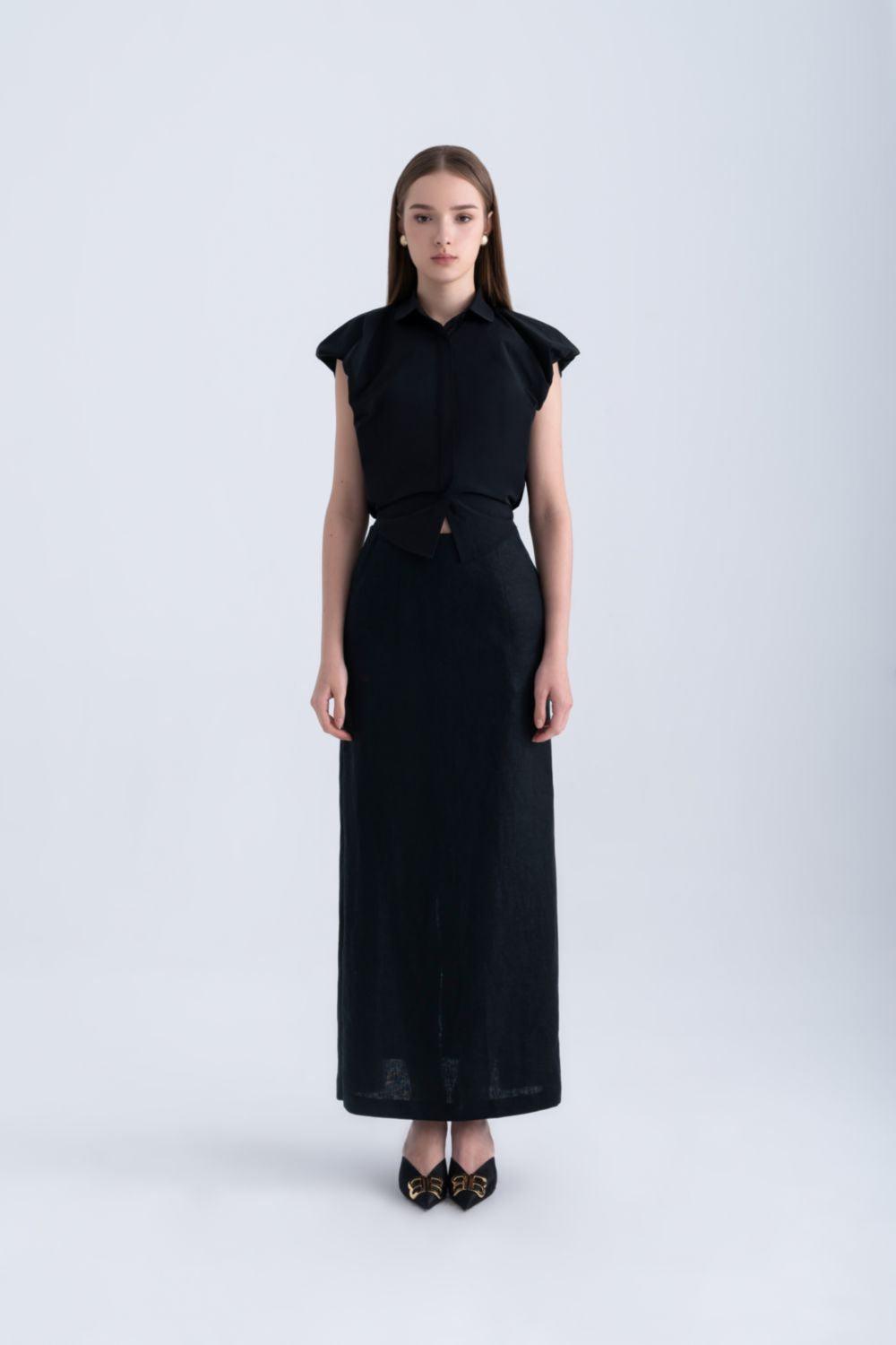 Frankie Cropped Cap Sleeved Silk Shirt - MEAN BLVD