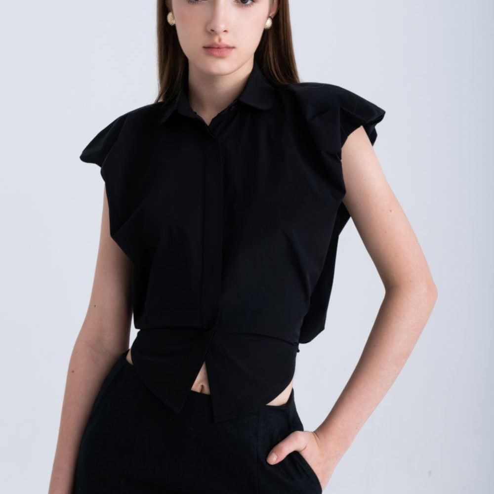 Frankie Cropped Cap Sleeved Silk Shirt - MEAN BLVD