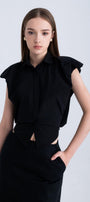 Frankie Cropped Cap Sleeved Silk Shirt - MEAN BLVD