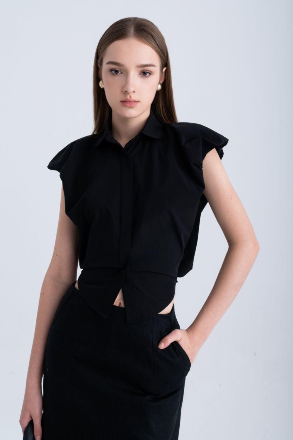 Frankie Cropped Cap Sleeved Silk Shirt - MEAN BLVD