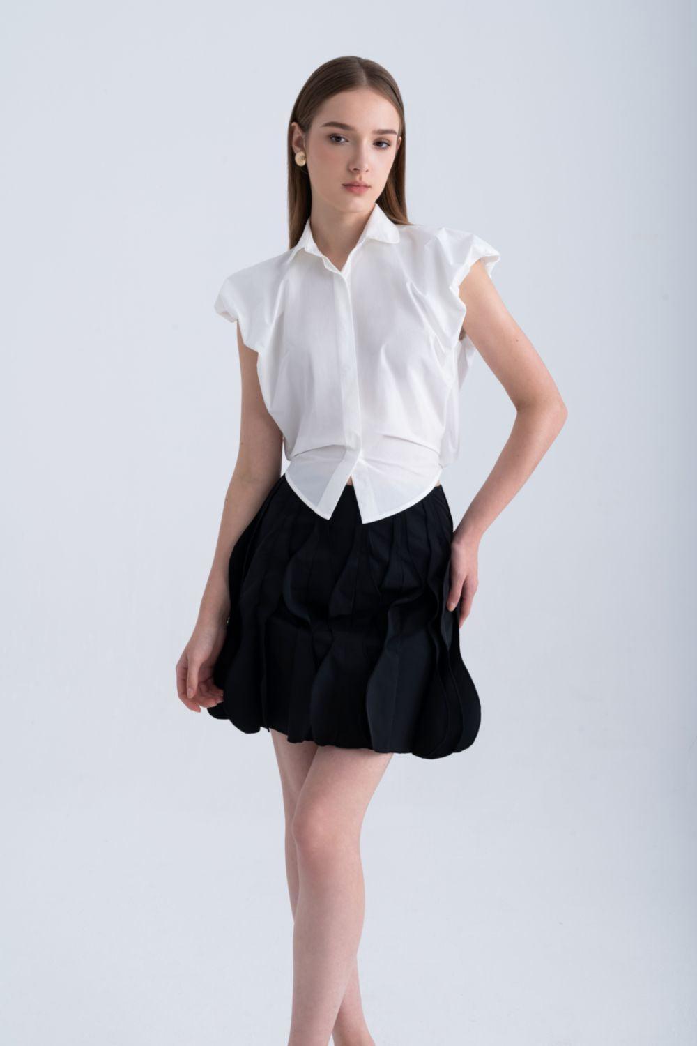 Frankie Cropped Cap Sleeved Silk Shirt - MEAN BLVD