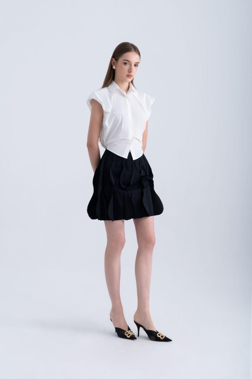 Frankie Cropped Cap Sleeved Silk Shirt - MEAN BLVD