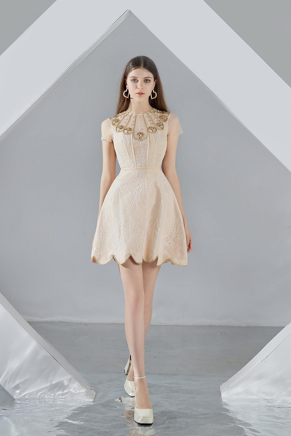 beige organza dress Olivine Light Beige Crystal Organza Strapless Maxi Dress L / 8-10