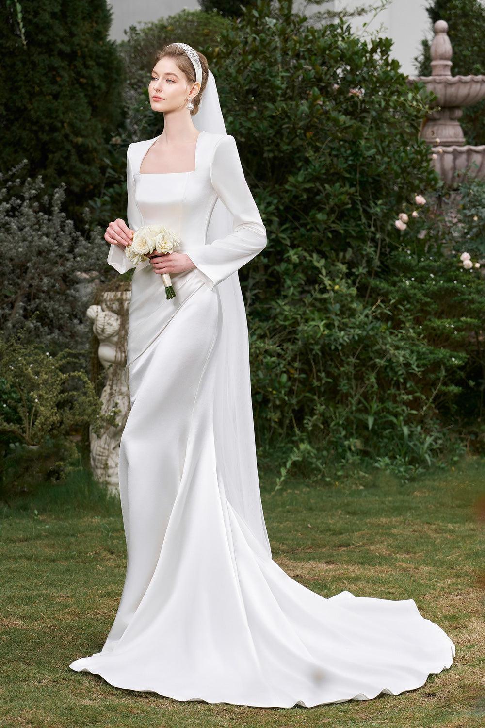 Women's Fuentes A-line Queen Anne Neck Silk Floor Length Dress XS/S/M/L/XL/XXL/Customize White MEAN BLVD White / XXL Women's Fuentes A-line Queen Anne Neck Silk Floor Length Dress XS/S/M/L/XL/XXL/Customize White MEAN BLVD White / XXL