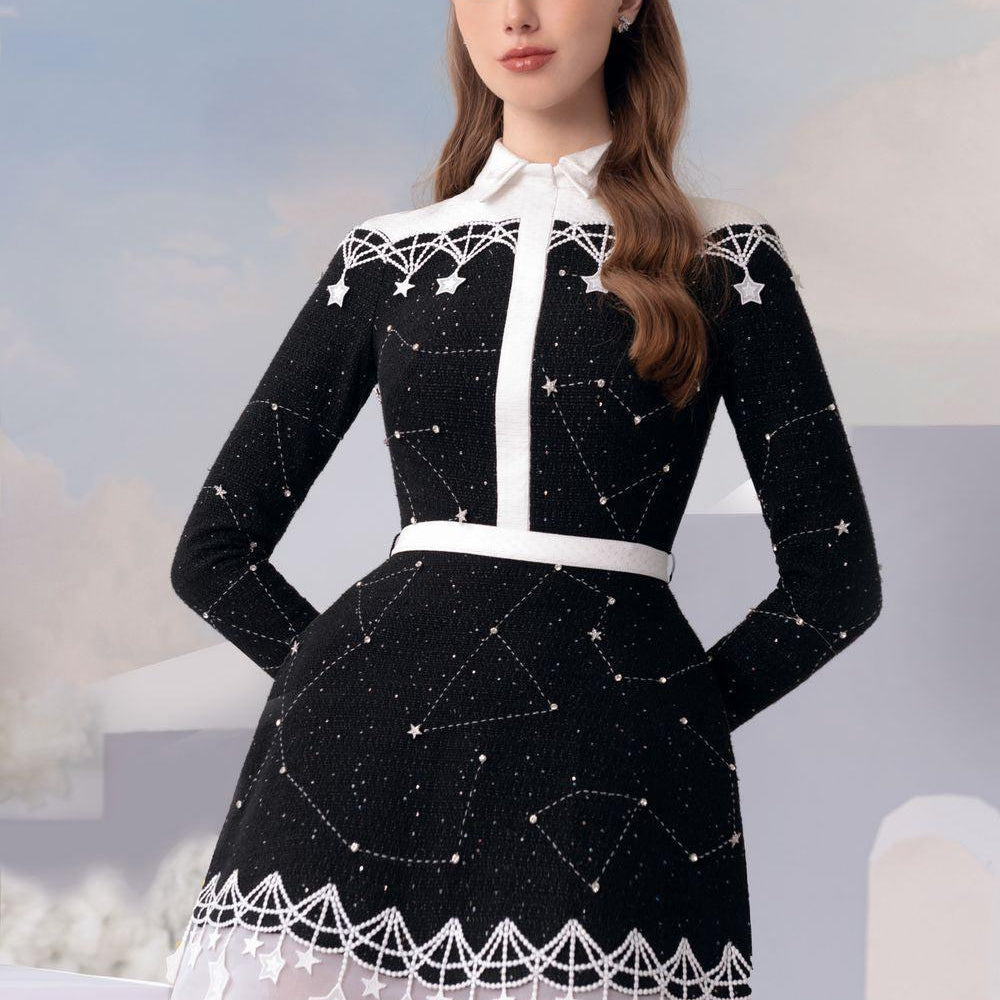 Galaxy A-line Long Sleeved Taffeta Mini Dress - MEAN BLVD