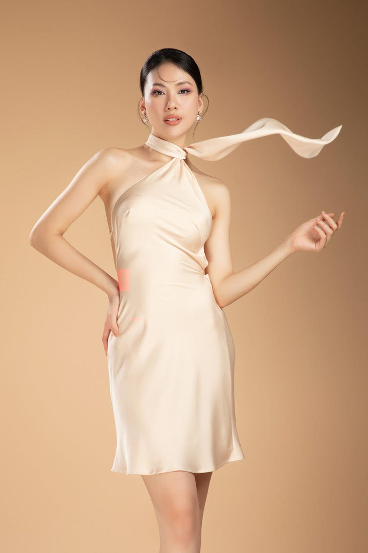 Galindo Bodycon Scarf Neck Silk Blend Mini Dress - MEAN BLVD