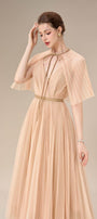 Gallin Pleated V-Neck Tulle Ankle Length Dress - MEAN BLVD
