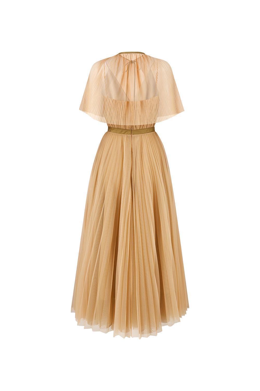 Gallin Pleated V-Neck Tulle Ankle Length Dress - MEAN BLVD