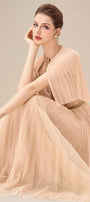 Gallin Pleated V-Neck Tulle Ankle Length Dress - MEAN BLVD
