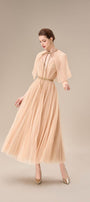 Gallin Pleated V-Neck Tulle Ankle Length Dress - MEAN BLVD