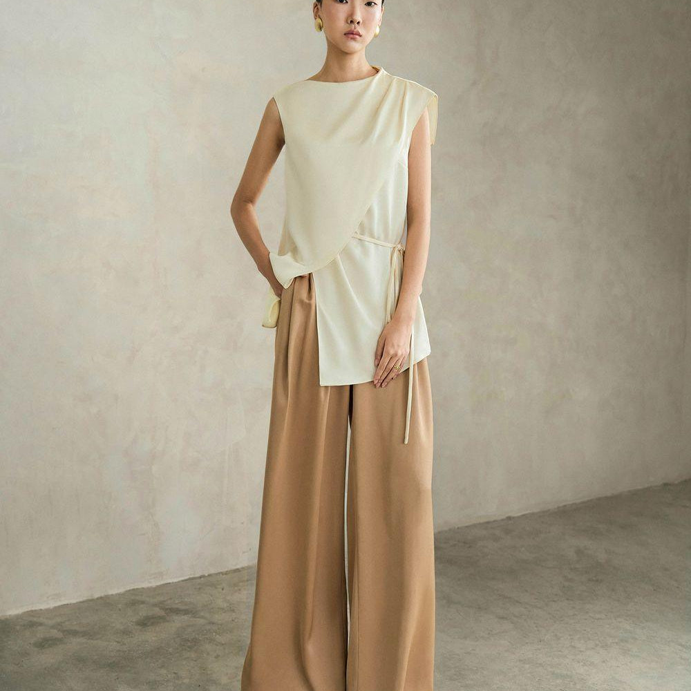 Gemma Asymmetric Boat Neck Silk Top - MEAN BLVD