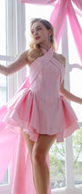 Champagne Halter Neck Flared Hip Cape Mini Dress 3
