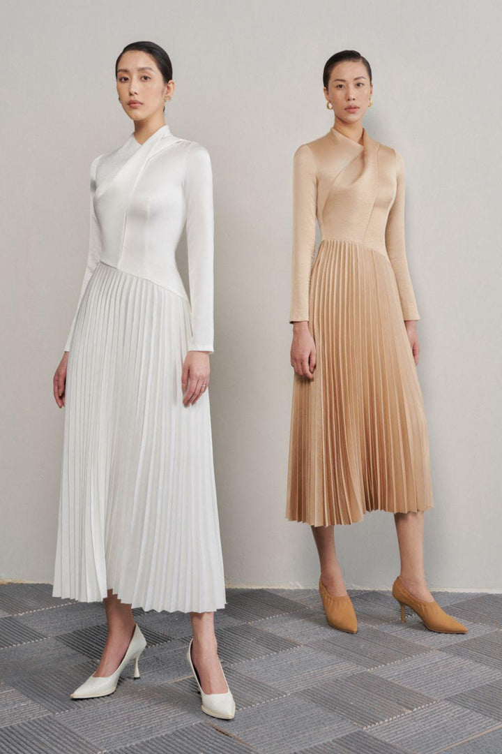 Genesis A-line Pleated Taffeta Silk Midi Dress - MEAN BLVD