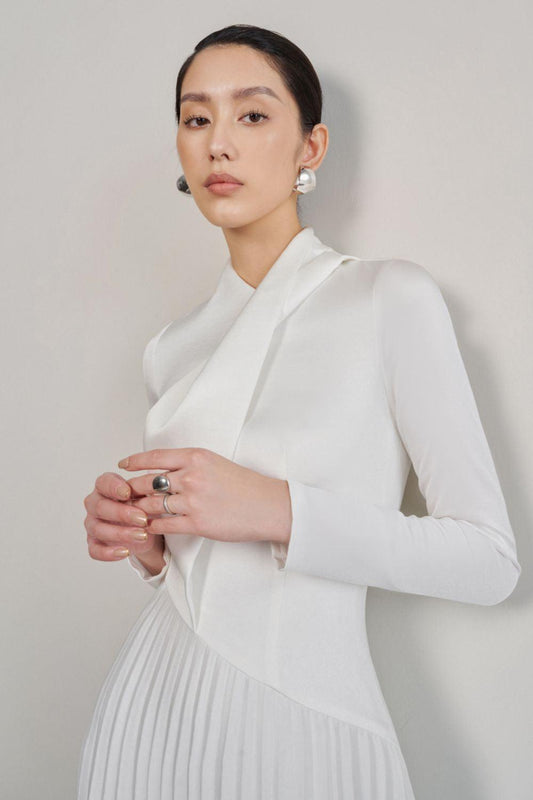 Genesis A-line Pleated Taffeta Silk Midi Dress - MEAN BLVD