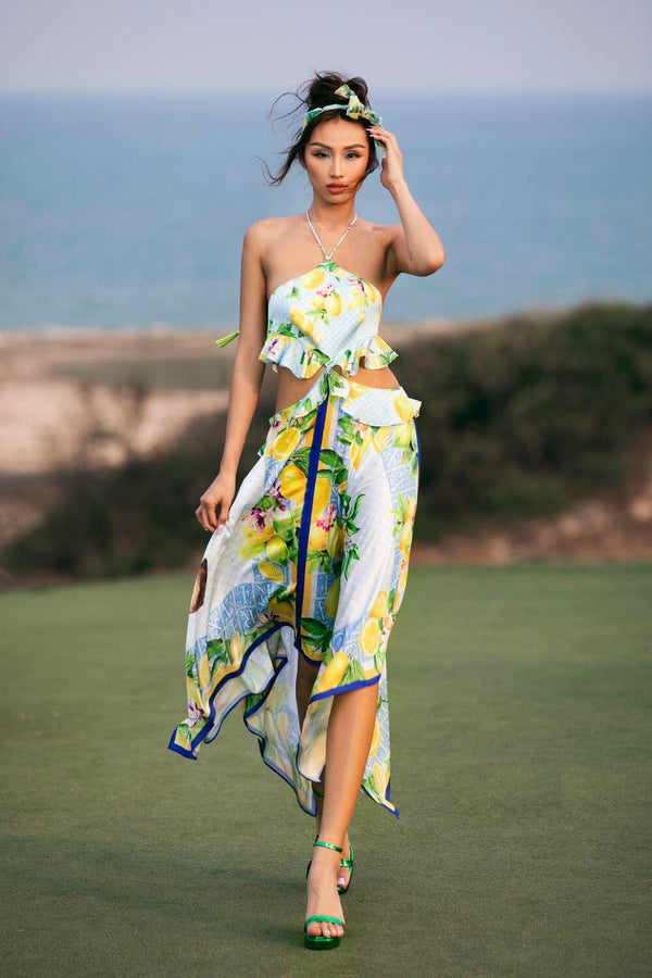 Genevieve Halter Cut-Out Latin Silk Midi Dress - MEAN BLVD