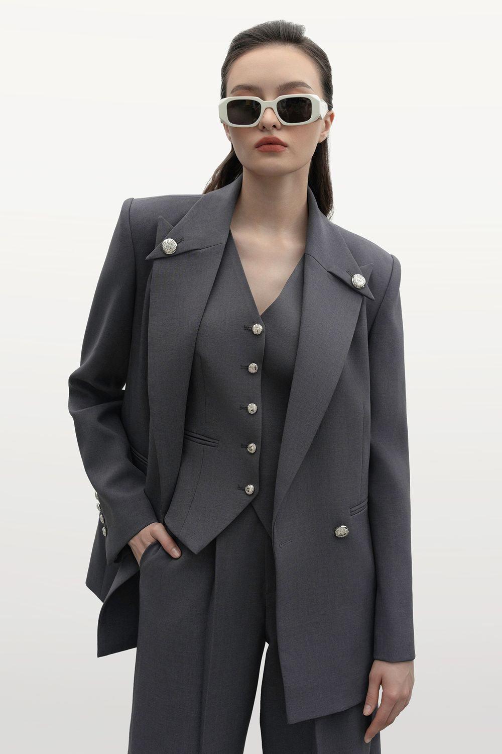 Genevieve Straight Long Sleeved Polyester Blazer - MEAN BLVD