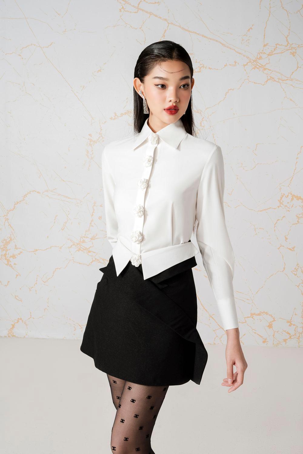 Gevena Straight Flower Applique Cotton Silk Top - MEAN BLVD