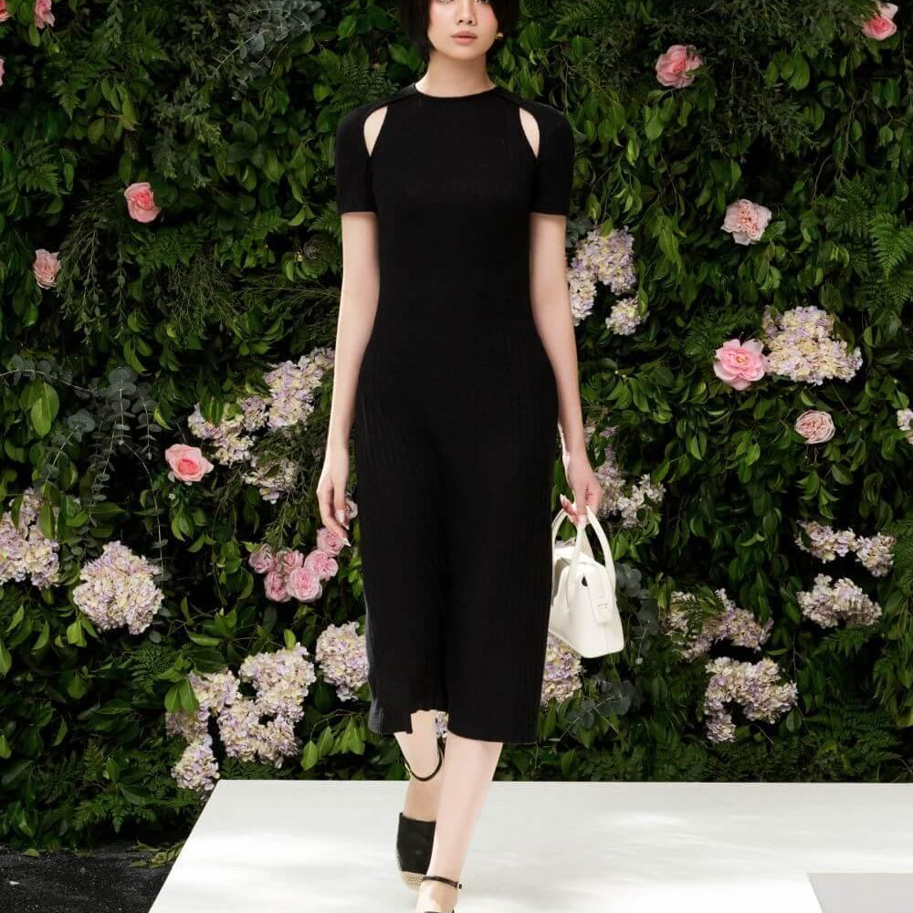 Gia Straight Cut-Out Knitted Fabric Midi Dress - MEAN BLVD