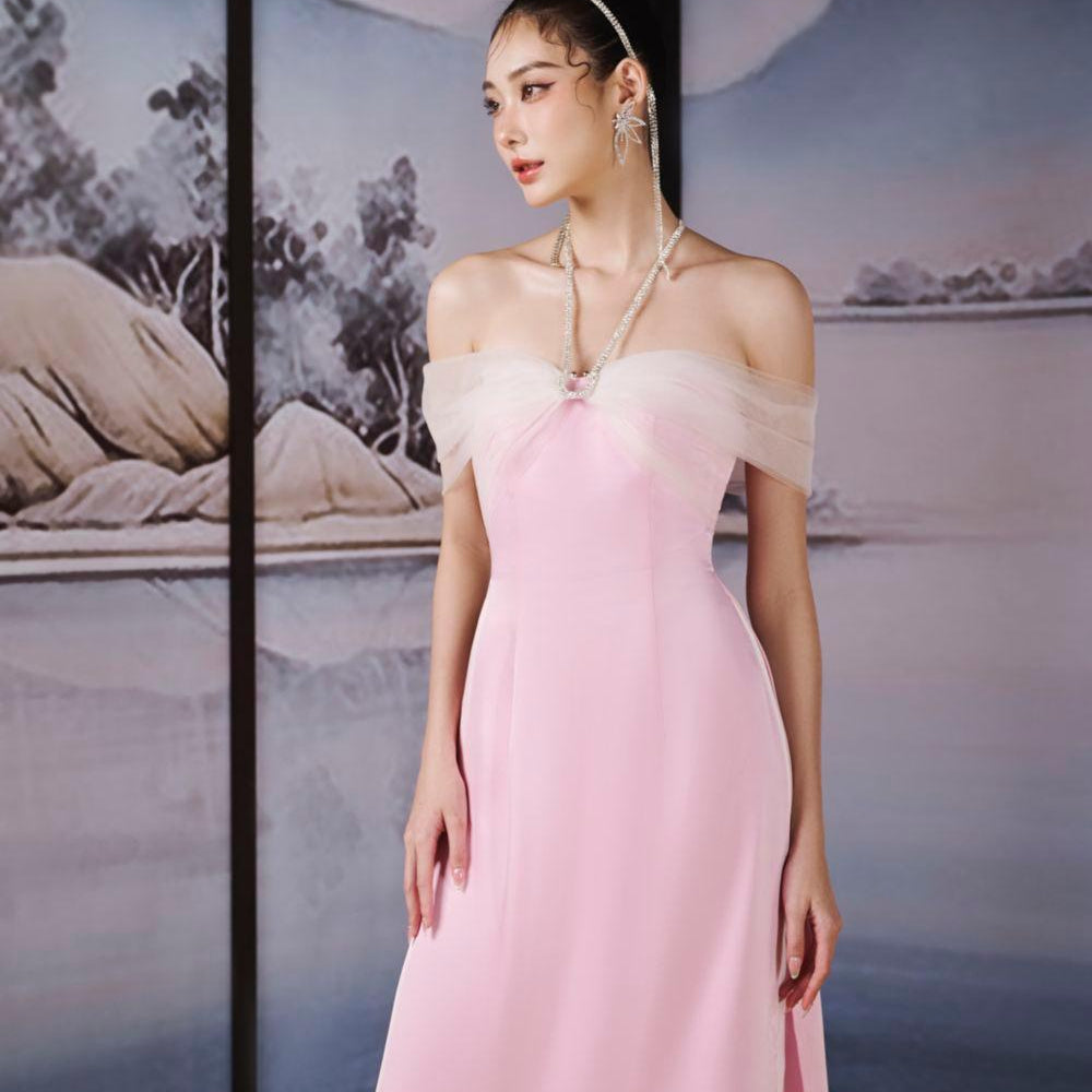 Giai Ky A-line Halter Neck Silk Satin Ankle Length Ao Dai - MEAN BLVD