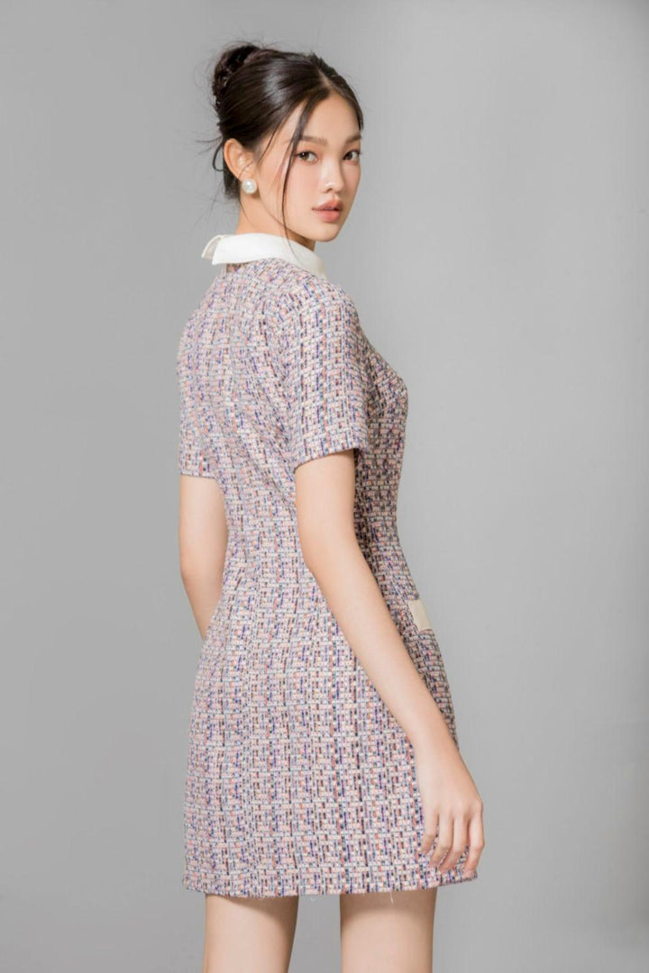 Giana A-line Short Sleeved Tweed Mini Dress - MEAN BLVD