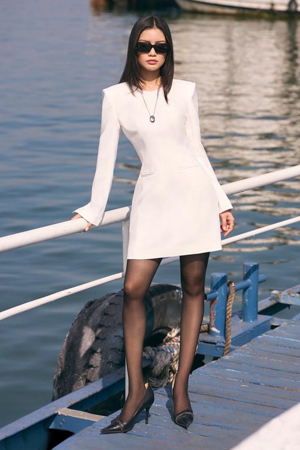 Women's Gianna A-line Long Sleeved Crepe Mini Dress S/M/L White MEAN BLVD