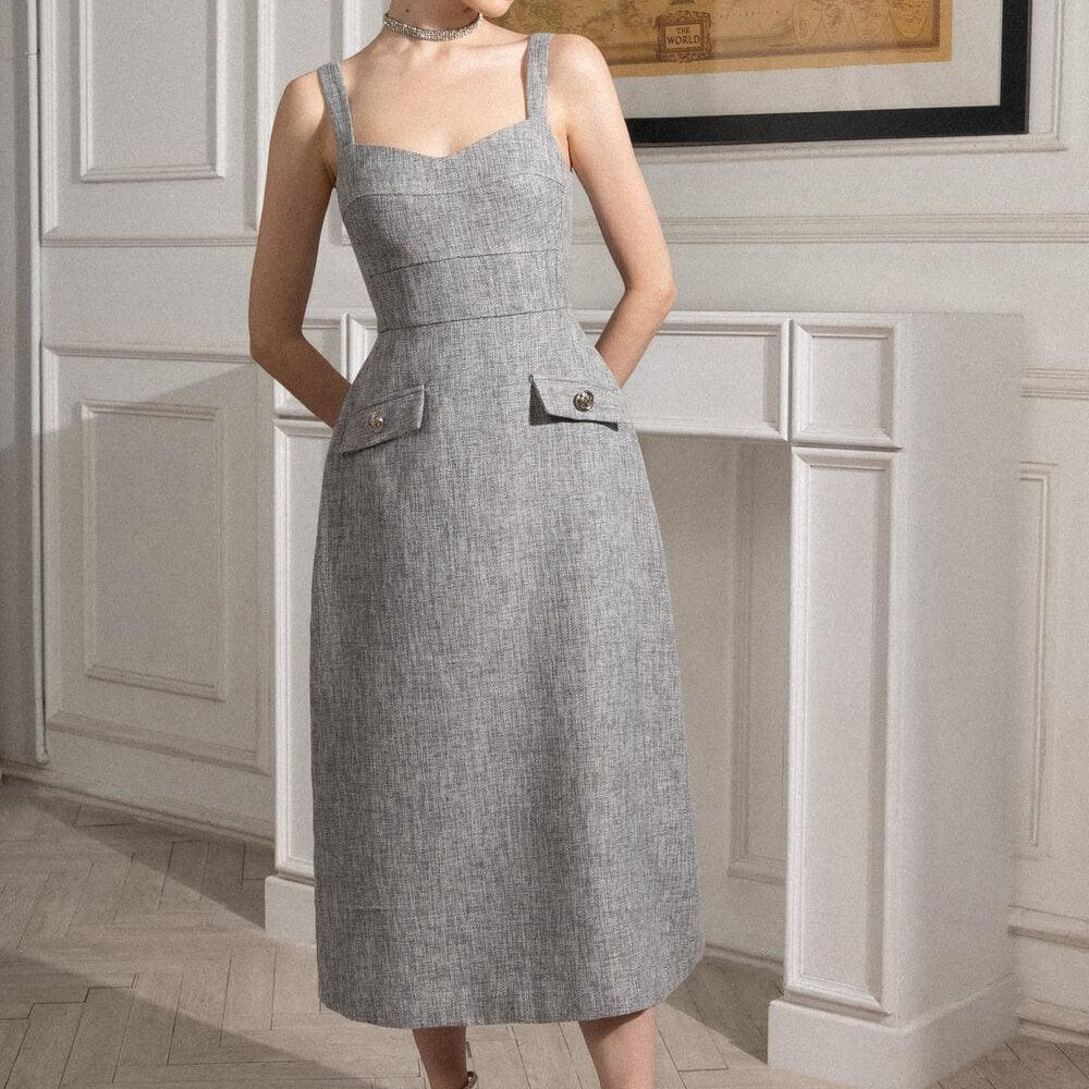 Gianna A-line Strappy Tweed Midi Dress MEAN BLVD