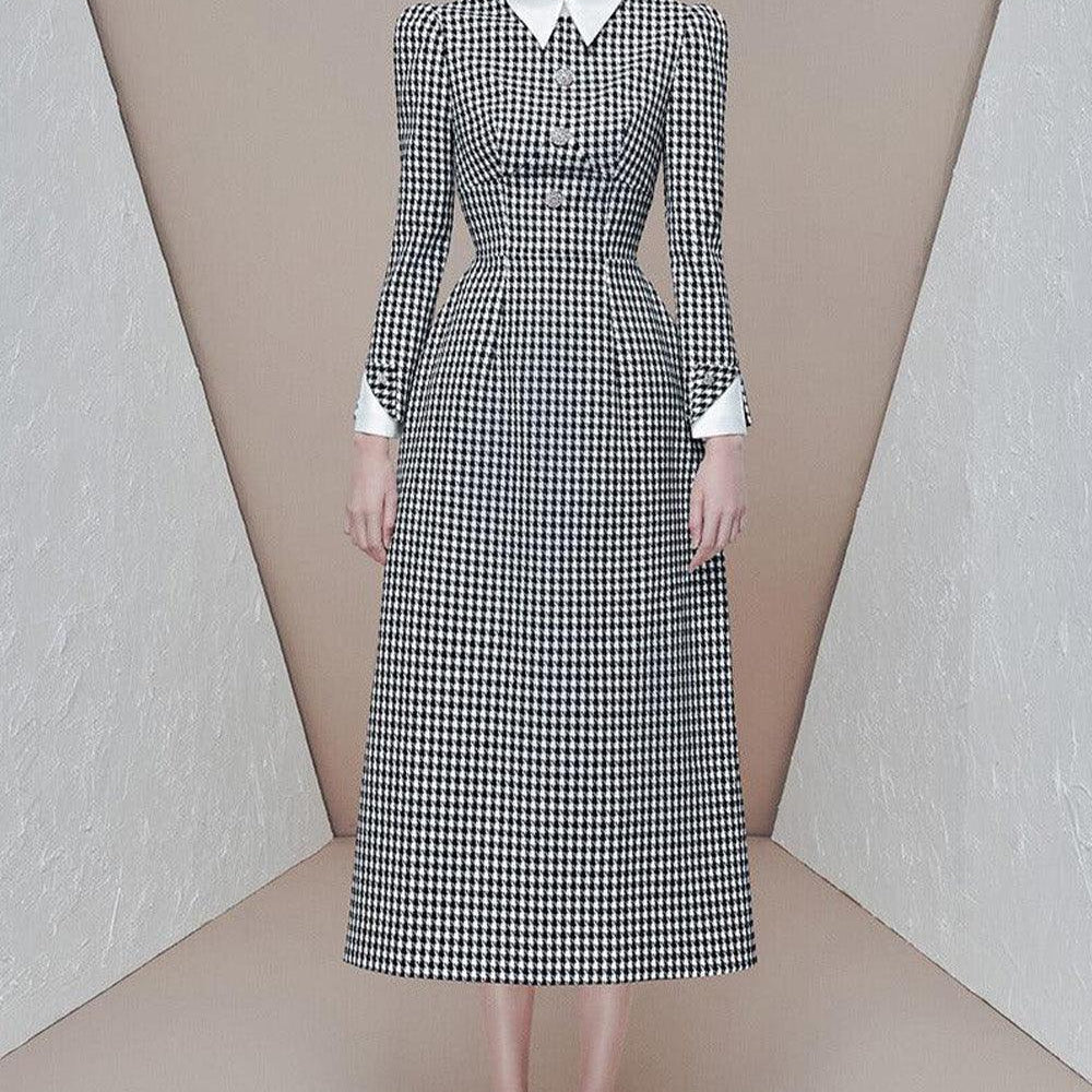 Gianni A-line Shirt Collar Jacquard Midi Dress - MEAN BLVD