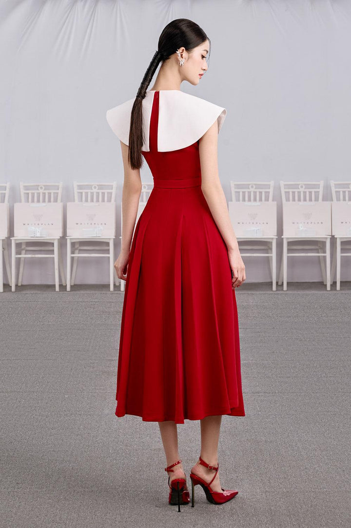 Gift Pleated Cape Shoulder Cotton Midi Dress - MEAN BLVD
