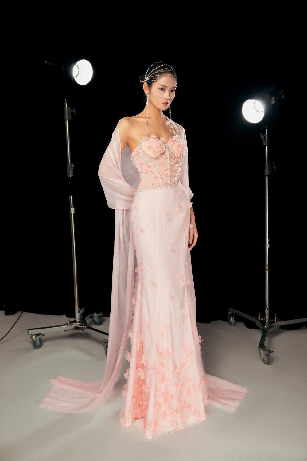 Gilmore Mermaid Semi-Heart Neck Organza Floor Length Dress - MEAN BLVD
