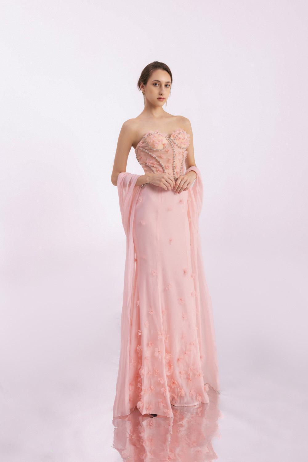 Gilmore Mermaid Semi-Heart Neck Organza Floor Length Dress - MEAN BLVD