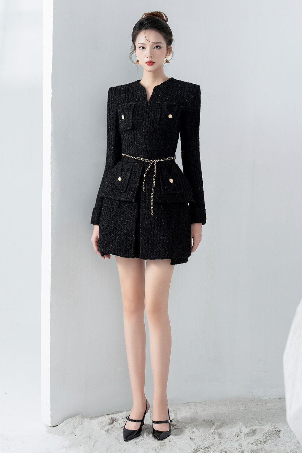 Gina A-line Patch Pocket Tweed Mini Skirt - MEAN BLVD