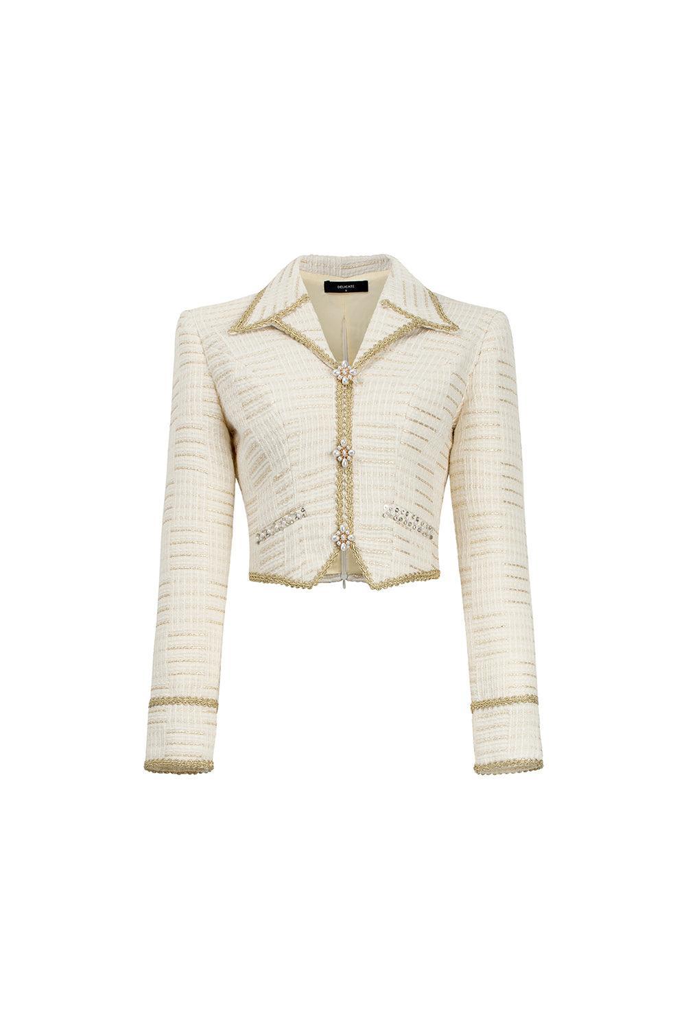 Gina Cropped V-Neck Tweed Top - MEAN BLVD