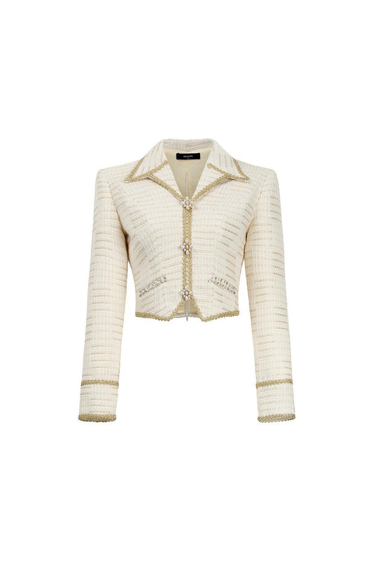 Gina Cropped V-Neck Tweed Top - MEAN BLVD