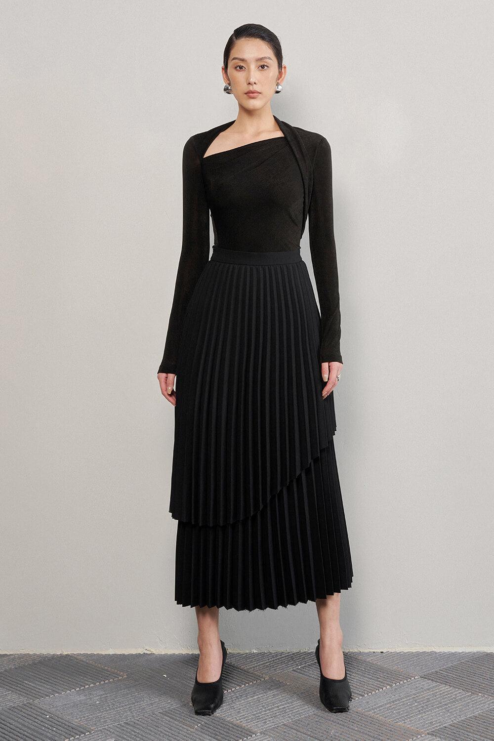 Ginkgo Pleated High Waist Cotton Midi Skirt - MEAN BLVD