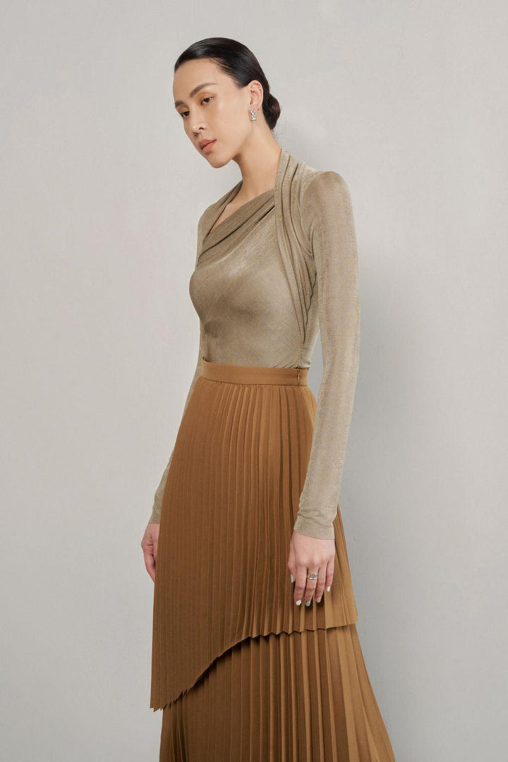 Ginkgo Pleated High Waist Cotton Midi Skirt - MEAN BLVD