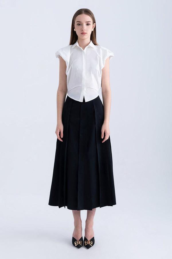 Ginnie A-line Pleated Silk Midi Skirt - MEAN BLVD