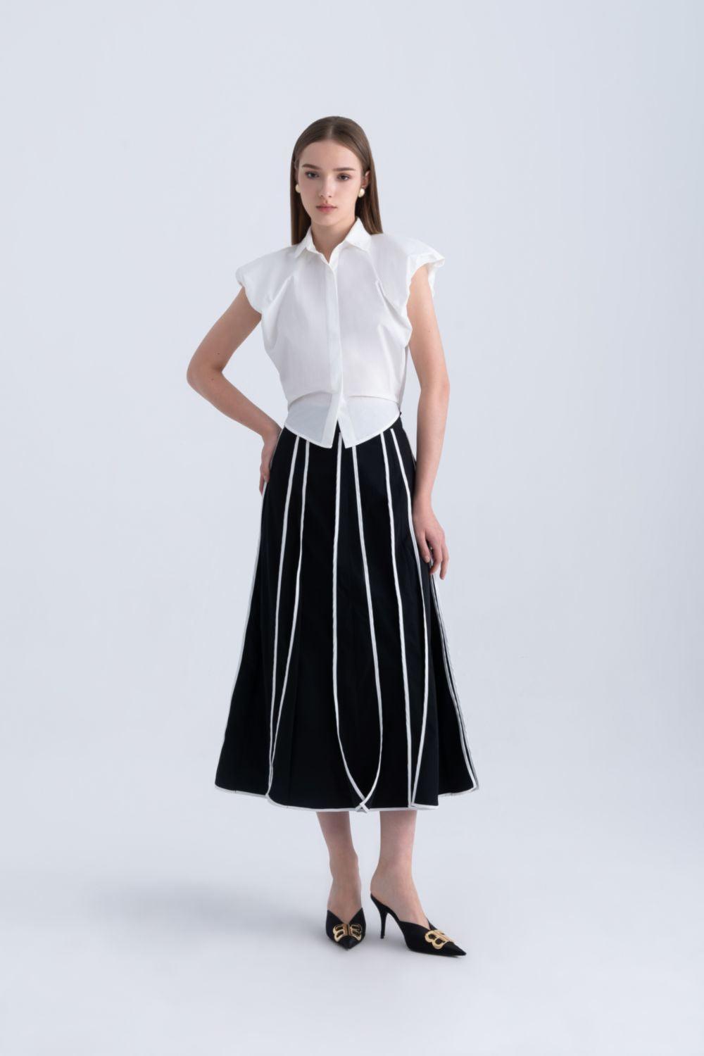 Ginnie A-line Pleated Silk Midi Skirt - MEAN BLVD