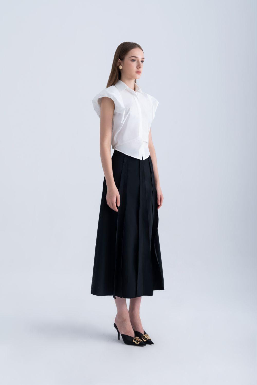 Ginnie A-line Pleated Silk Midi Skirt - MEAN BLVD