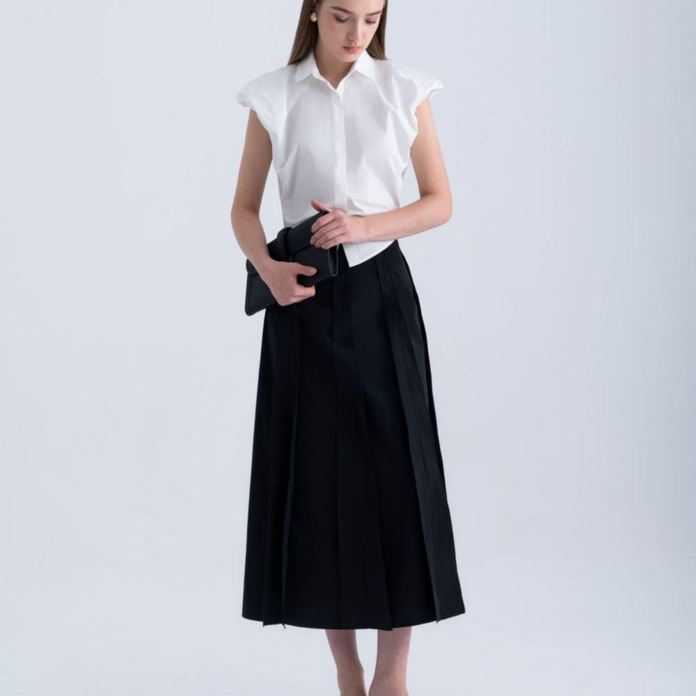 Ginnie A-line Pleated Silk Midi Skirt - MEAN BLVD