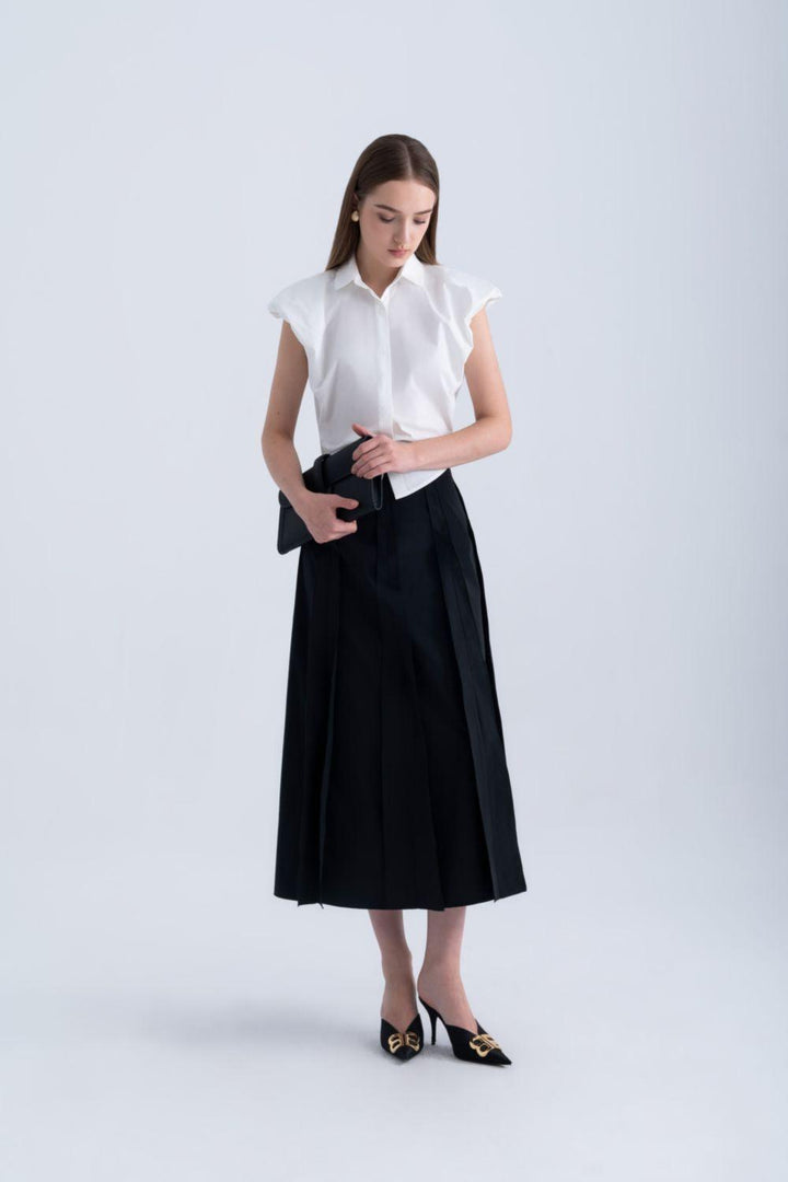 Ginnie A-line Pleated Silk Midi Skirt - MEAN BLVD