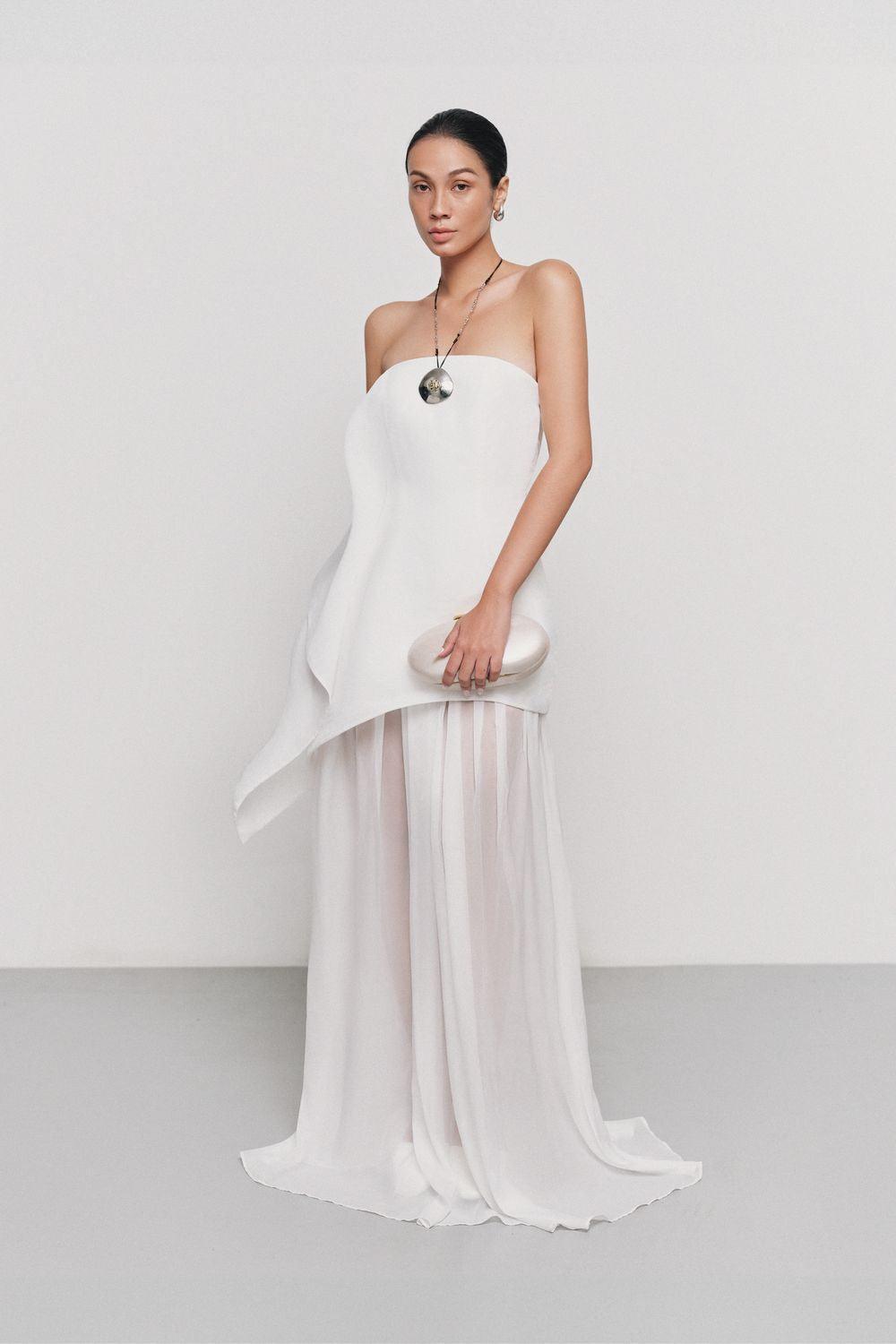 Women's Gio Strapless Gathered Silk Chiffon Floor Length Dress Xs White Mean Blvd White / XL Women's Gio Strapless Gathered Silk Chiffon Floor Length Dress Xs White Mean Blvd White / XL