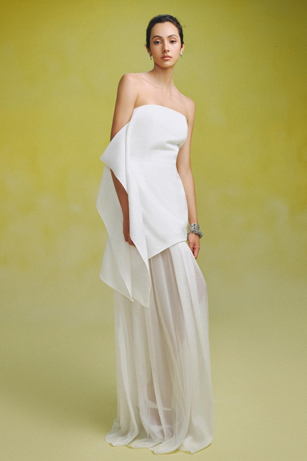 Gio Strapless Gathered Silk Chiffon Floor Length Dress - MEAN BLVD