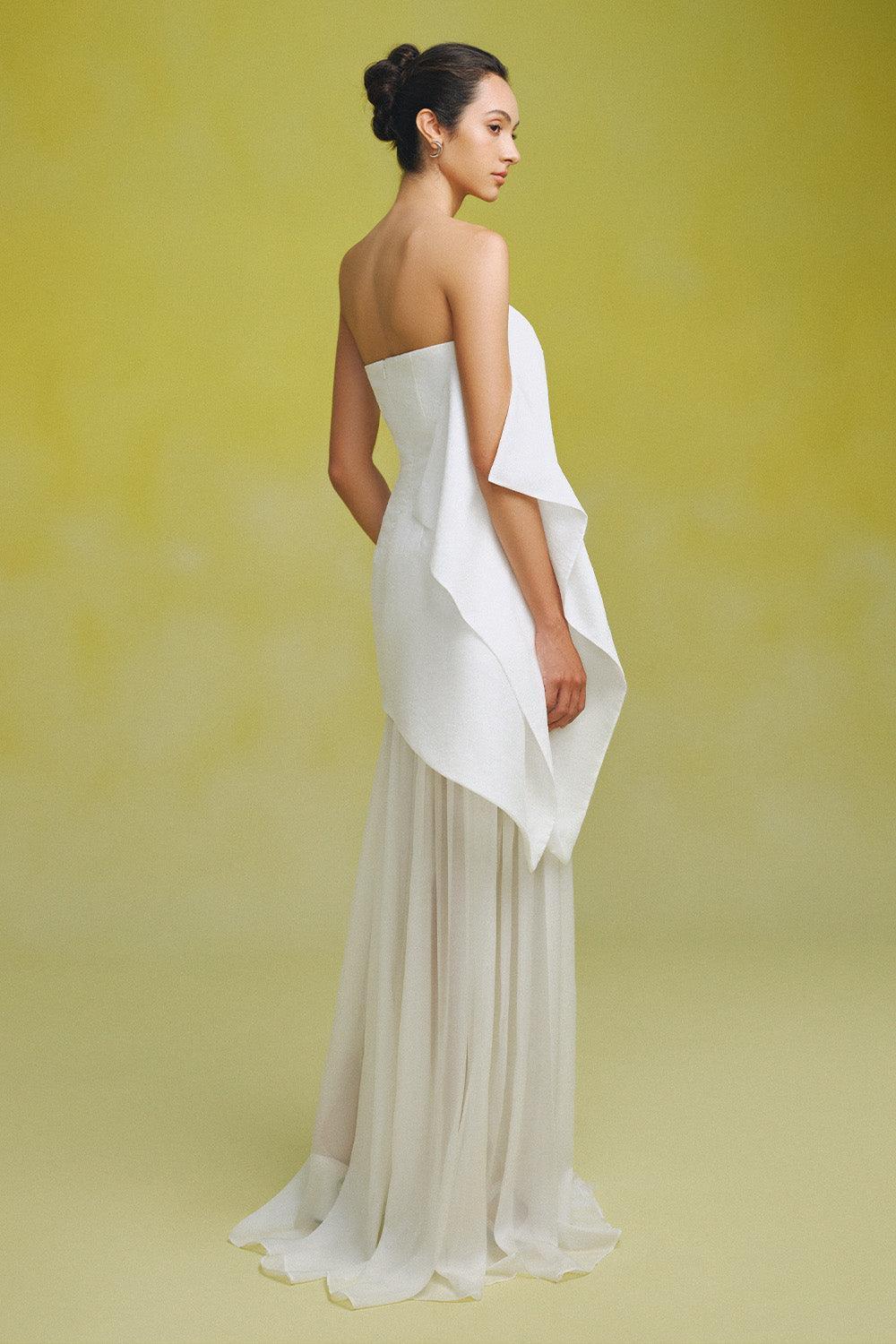 Gio Strapless Gathered Silk Chiffon Floor Length Dress - MEAN BLVD